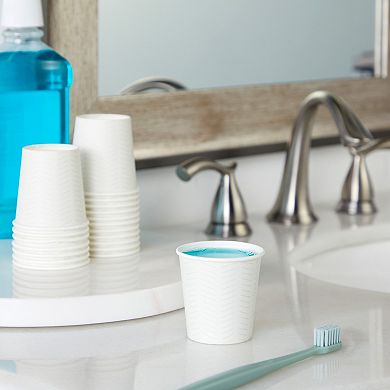 100 Pack 4 Oz Disposable White Geometric Paper Cups For Espresso, Coffee, Tea