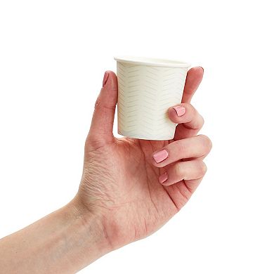 100 Pack 4 Oz Disposable White Geometric Paper Cups For Espresso, Coffee, Tea
