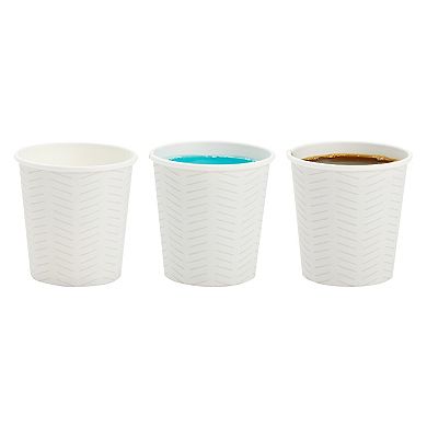 100 Pack 4 Oz Disposable White Geometric Paper Cups For Espresso, Coffee, Tea