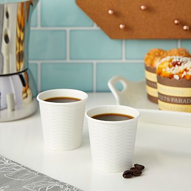 100 Pack 4 Oz Disposable White Geometric Paper Cups For Espresso, Coffee, Tea