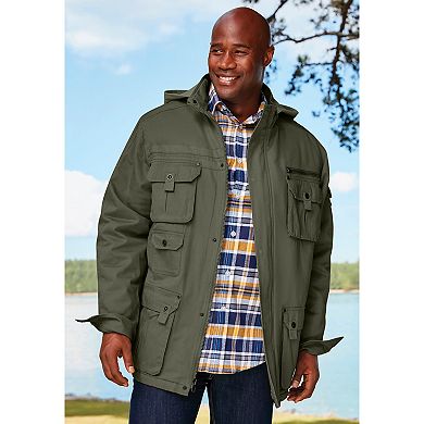 Boulder Creek By Kingsize Men's Big & Tall 9 Pocket Twill Utility Jacket With Removable Hood
