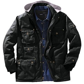 Boulder Creek by KingSize Men's Big & Tall 9 Pocket Twill Utility Jacket With Removable Hood