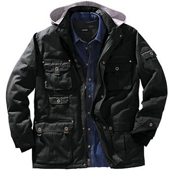 Boulder Creek By Kingsize Men's Big & Tall 9 Pocket Twill Utility Jacket With Removable Hood