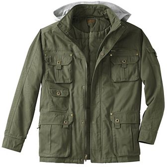 Boulder Creek by KingSize Men's Big & Tall 9 Pocket Twill Utility Jacket With Removable Hood
