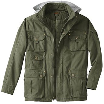 Boulder Creek By Kingsize Men's Big & Tall 9 Pocket Twill Utility Jacket With Removable Hood