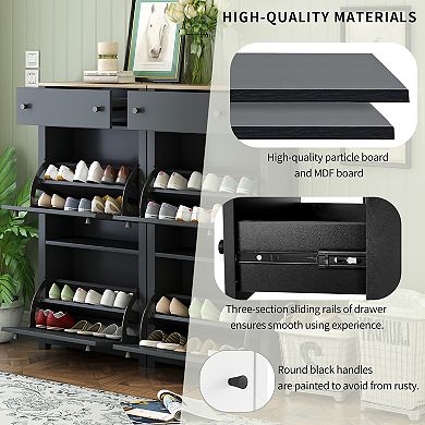 Merax Shoe Cabinet Set With 4 Flip Drawers