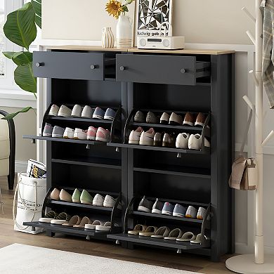 Merax Shoe Cabinet Set With 4 Flip Drawers