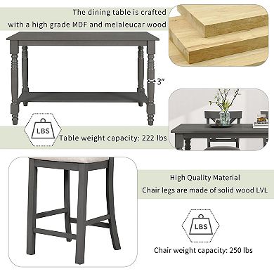 Merax 6-piece Counter Height Dining Table Set Table With Shelf 4 Chairs And Bench