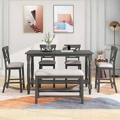 Merax 6-piece Counter Height Dining Table Set Table With Shelf 4 Chairs And Bench