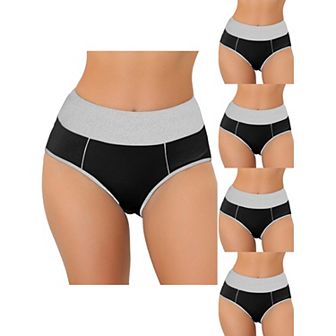5 Packs Women's High Waist Tummy Control Color-block Brief, Available In Plus Size