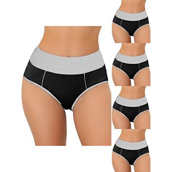 5 Packs Women's High Waist Tummy Control Color-block Brief, Available In Plus Size