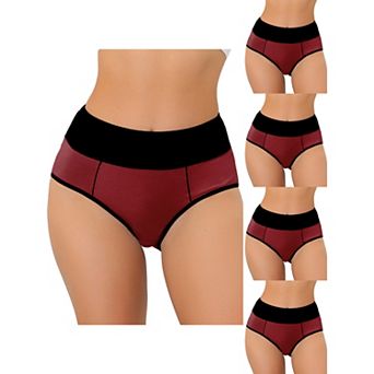 5 Packs Women's High Waist Tummy Control Color-block Brief, Available In Plus Size