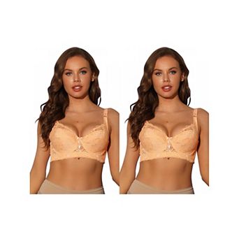 2 Packs Women's Bras Underwired Lace Fixed Adjustable Straps Push-up 3/4 cup Bralette
