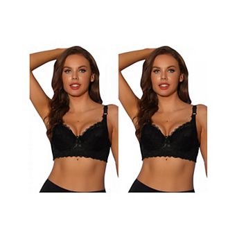 2 Packs Women's Bras Underwired Lace Fixed Adjustable Straps Push-up 3/4 cup Bralette