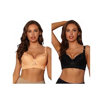 2 Packs Women's Bras Underwired Lace Fixed Adjustable Straps Push-up 3/4 cup Bralette