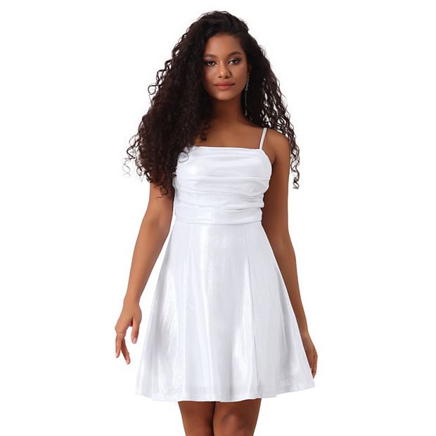 Club Party Mini Dress For Women s Sparkly Metallic Spaghetti Strap A line Dress