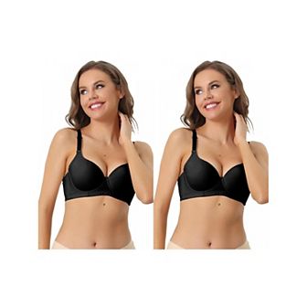 2 Packs Women's Underwire Lightly Bra Detachable Adjustable Straps Push Up 3/4 cup Bralette
