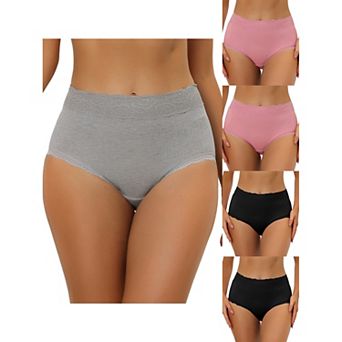 5 Packs Women's High Waist Underwear Tummy Control Comfortable Lace Trim Ribbed Panties Multi-color