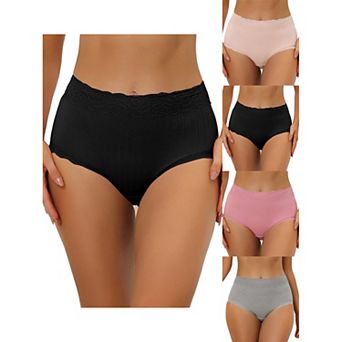 5 Packs Women's High Waist Underwear Tummy Control Comfortable Lace Trim Ribbed Panties Multi-color