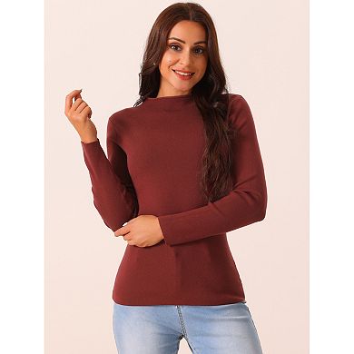 Women's Fall Winter Mock Neck Long Sleeve Ribbed Knit Slim Fit Pullover Sweater Top
