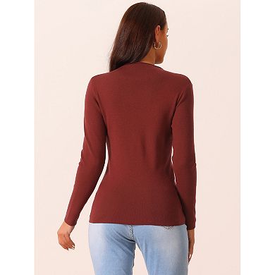 Women's Fall Winter Mock Neck Long Sleeve Ribbed Knit Slim Fit Pullover Sweater Top
