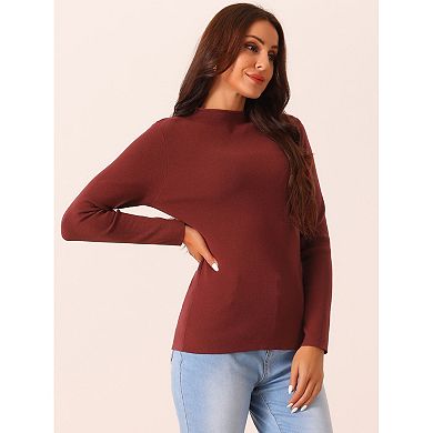 Women's Fall Winter Mock Neck Long Sleeve Ribbed Knit Slim Fit Pullover Sweater Top