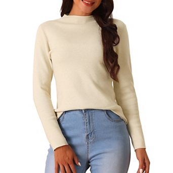 Women's Fall Winter Mock Neck Long Sleeve Ribbed Knit Slim Fit Pullover Sweater Top