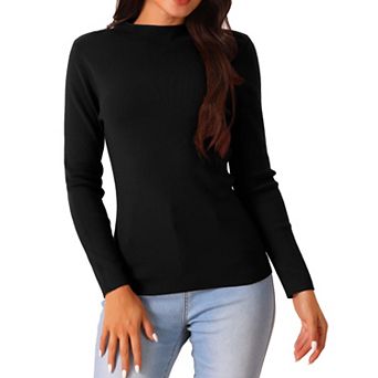 Women's Fall Winter Mock Neck Long Sleeve Ribbed Knit Slim Fit Pullover Sweater Top