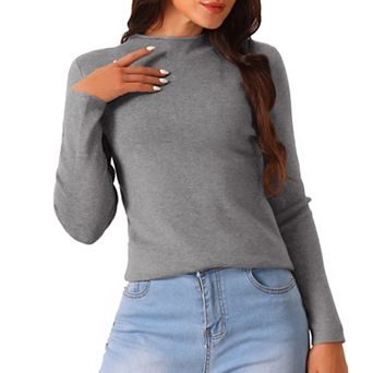 Women's Fall Winter Mock Neck Long Sleeve Ribbed Knit Slim Fit Pullover Sweater Top