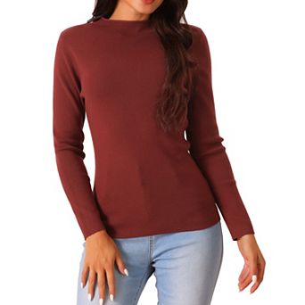 Women's Fall Winter Mock Neck Long Sleeve Ribbed Knit Slim Fit Pullover Sweater Top