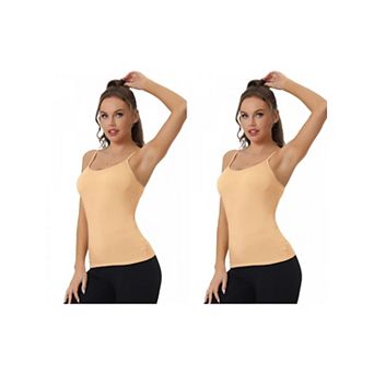 2 Packs Women's Camisole Built-in Bra Padded Adjustable Spaghetti Strap Sleeveless Tanks Tops