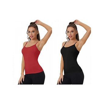 2 Packs Women's Camisole Built-in Bra Padded Adjustable Spaghetti Strap Sleeveless Tanks Tops