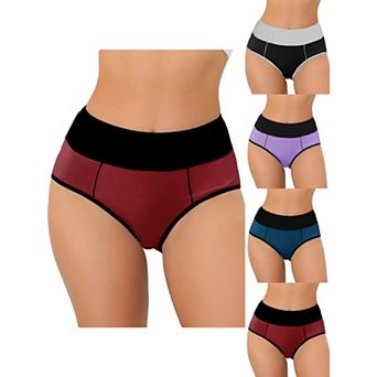 5 Packs Women's High Waist Tummy Control Color-block Brief, Available In Plus Size Multi-color