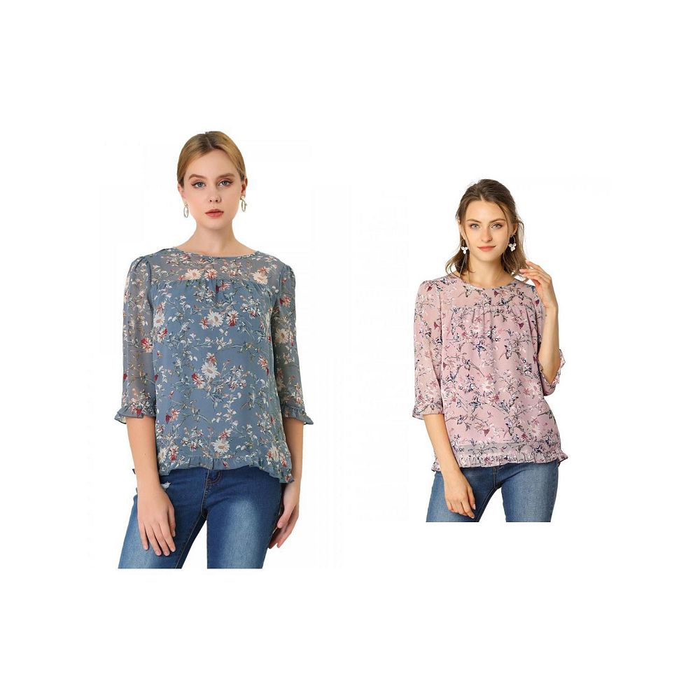 All-Over Print Women's Blouse With Ruffle Collar And Sleeve main image 1