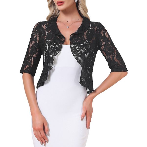 Lace Cardigan for Women's Evening Wedding 3/4 Sleeve Ruffle Hem