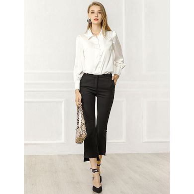 2 Packs Women's Work Point Collar Long Sleeve Button Satin Shirt