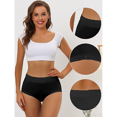 5 Packs Women's Cotton Underwear High-rise Lace Trim Tummy Control Full Coverage Brief