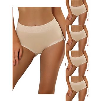 5 Packs Women's Cotton Underwear High-rise Lace Trim Tummy Control Full Coverage Brief