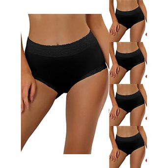 5 Packs Women's Cotton Underwear High-rise Lace Trim Tummy Control Full Coverage Brief