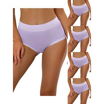 5 Packs Women's Cotton Underwear High-rise Lace Trim Tummy Control Full Coverage Brief