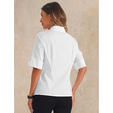 Collar Shirt For Women's Half Sleeve Button Down Slim Fit Basic Work Shirts