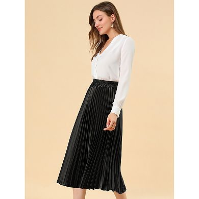 2 Packs Women's Elastic Waist Metallic Shiny Accordion Pleated Midi Skirt