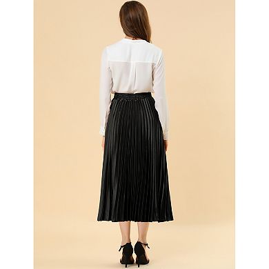 2 Packs Women's Elastic Waist Metallic Shiny Accordion Pleated Midi Skirt