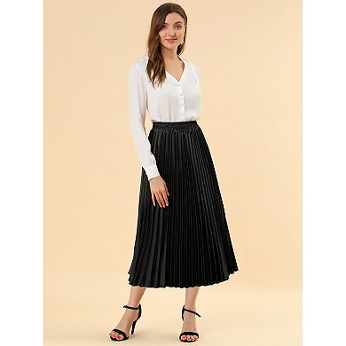 2 Packs Women's Elastic Waist Metallic Shiny Accordion Pleated Midi Skirt