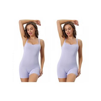 2 Packs Women's Square Neck Tummy Control Bodysuits Bodycon Rompers Tank Top Shorts Jumpsuit