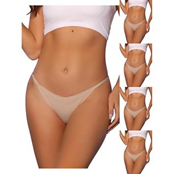 5 Packs Women's V-waisted Underwear Ruched Invisibles Breathable No Trace Thongs