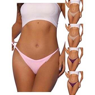 5 Packs Women's V-waisted Underwear Ruched Invisibles Breathable No Trace Thongs