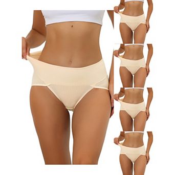 5 Packs Women's Hi-cut Ribbed High Waist Tummy Control Underwear, Available In Plus Size Multi-color