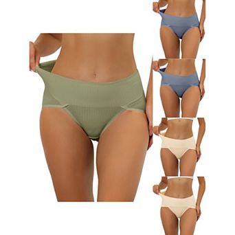 5 Packs Women's Hi-cut Ribbed High Waist Tummy Control Underwear, Available In Plus Size Multi-color