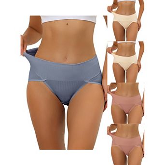 5 Packs Women's Hi-cut Ribbed High Waist Tummy Control Underwear, Available In Plus Size Multi-color